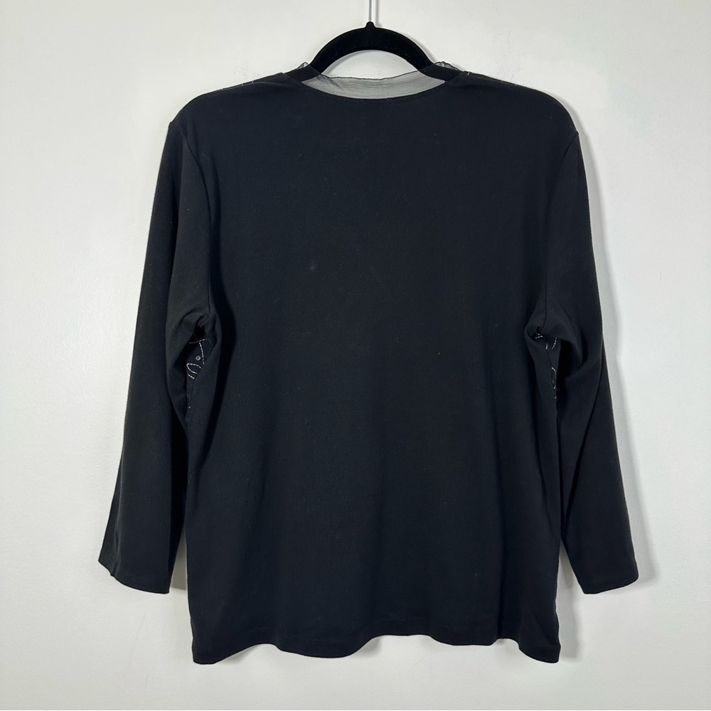 J. Jill 100% Cotton Black Sequined Surplice Y2K Blouse Size L - Picture 2 of 7